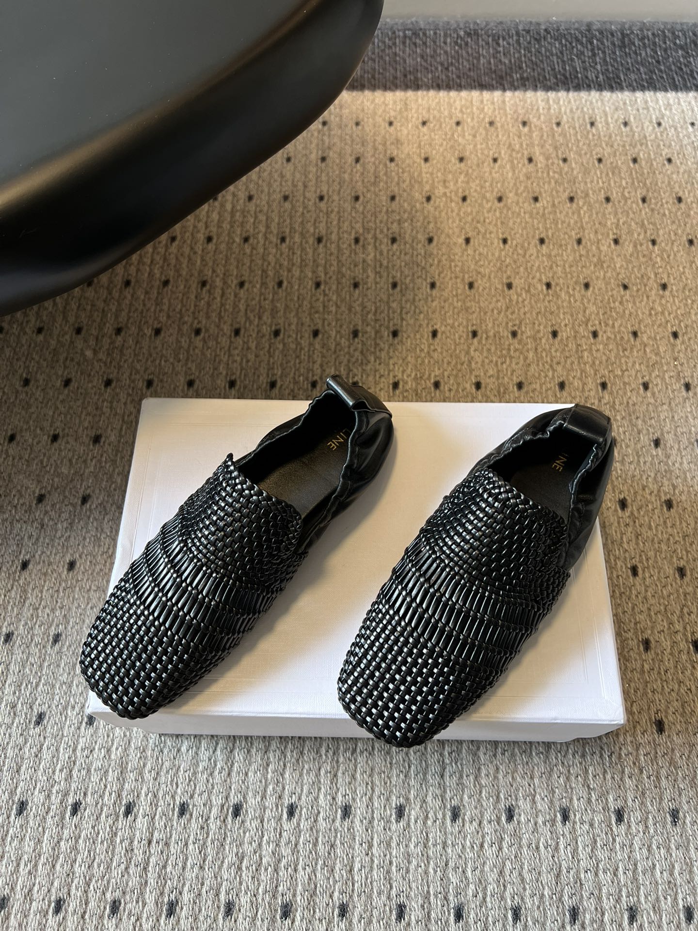 CELINE 26S LOAFERS IN BLACK WOVEN LAMBSKIN