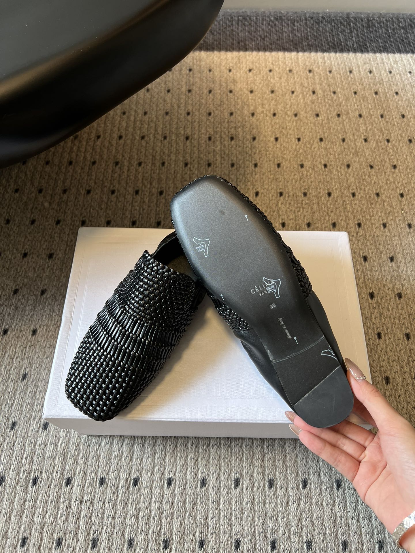 CELINE 26S LOAFERS IN BLACK WOVEN LAMBSKIN