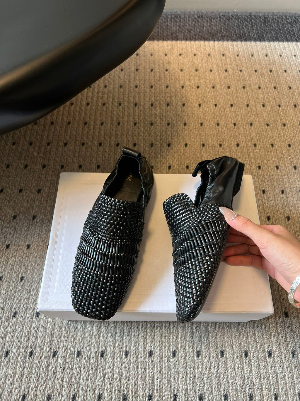 CELINE 26S LOAFERS IN BLACK WOVEN LAMBSKIN