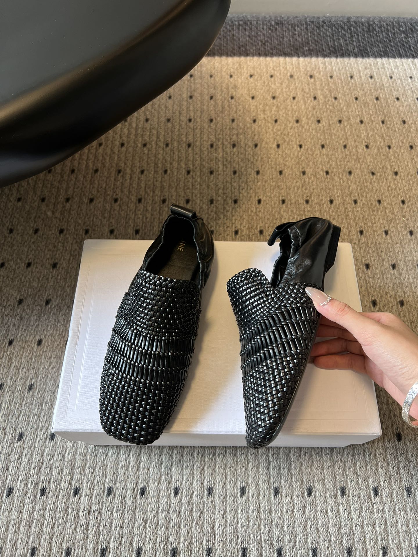 CELINE 26S LOAFERS IN BLACK WOVEN LAMBSKIN
