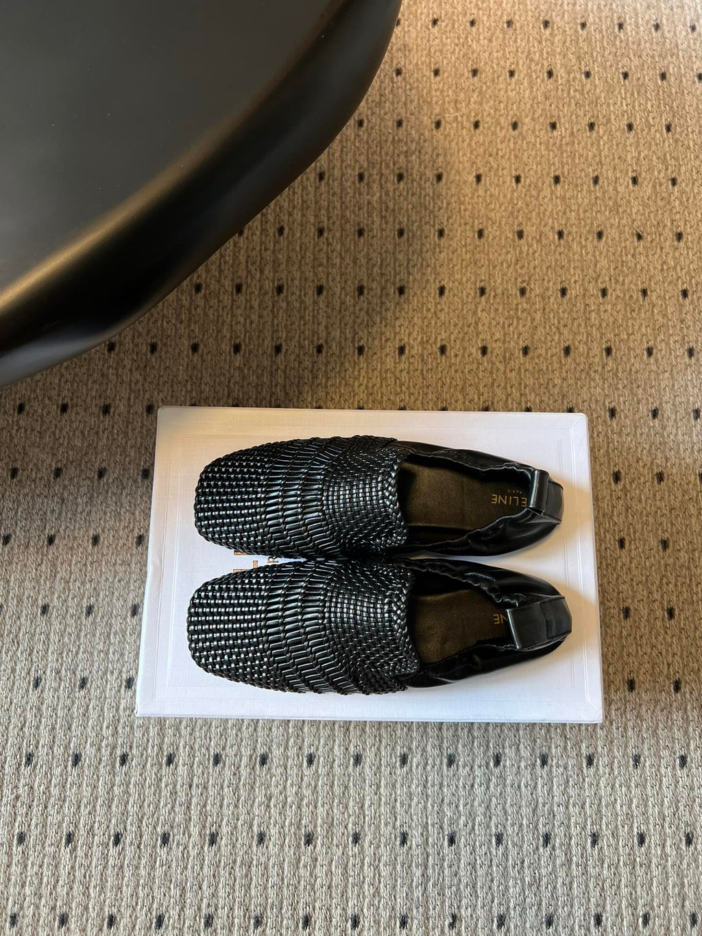 CELINE 26S LOAFERS IN BLACK WOVEN LAMBSKIN