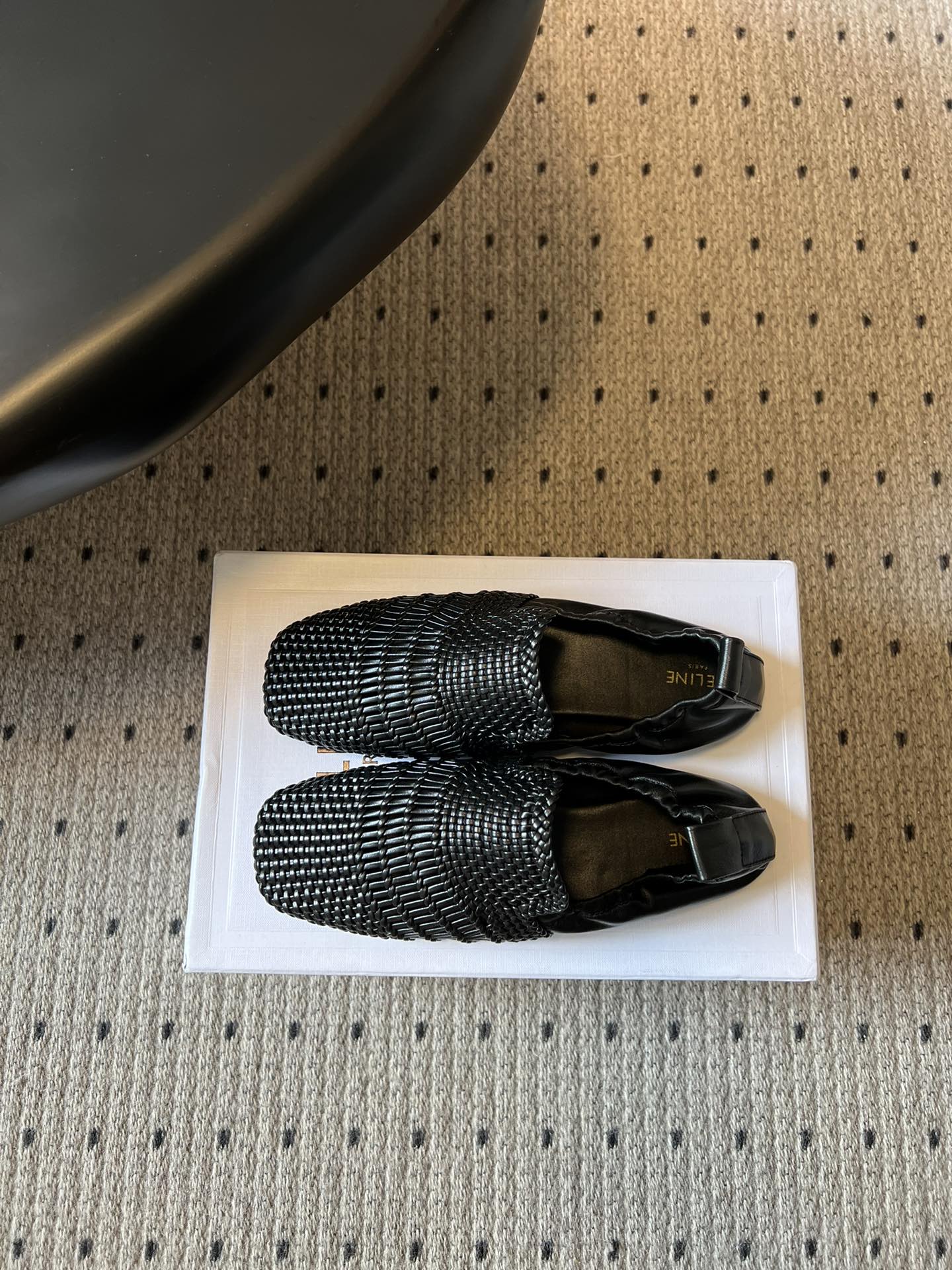 CELINE 26S LOAFERS IN BLACK WOVEN LAMBSKIN