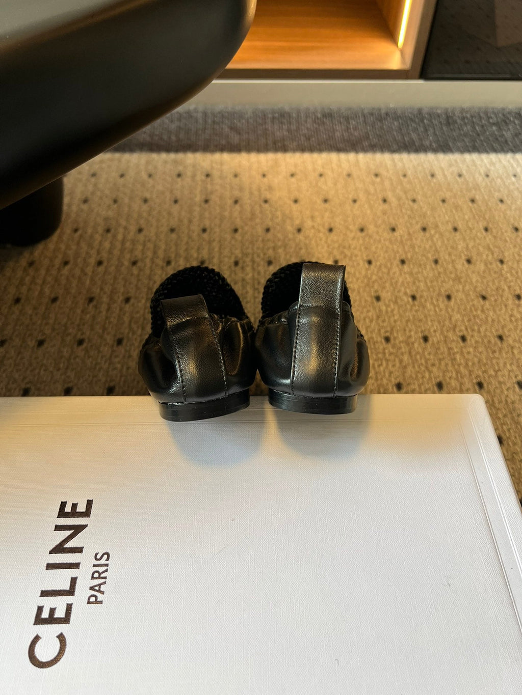 CELINE 26S LOAFERS IN BLACK WOVEN LAMBSKIN