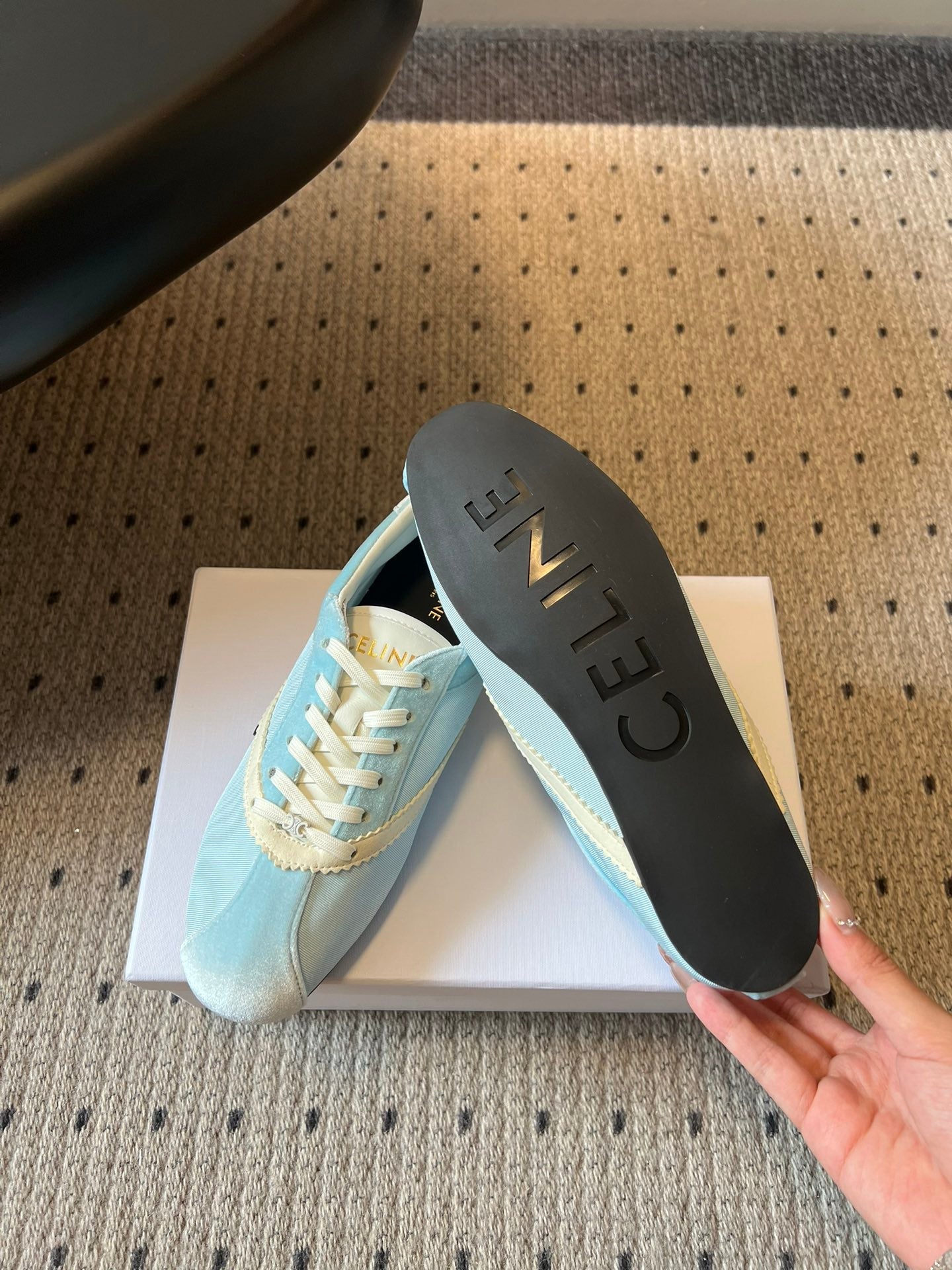 CELINE 26S SNEAKERS IN PASTEL BLUE VELVET