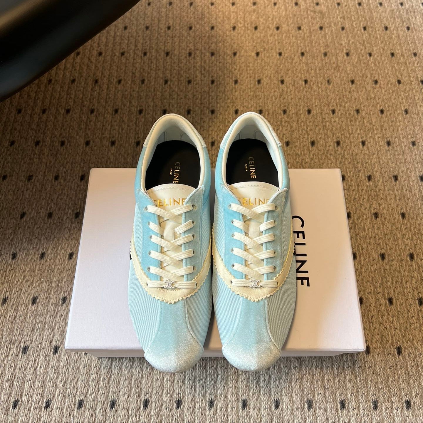 CELINE 26S SNEAKERS IN PASTEL BLUE VELVET