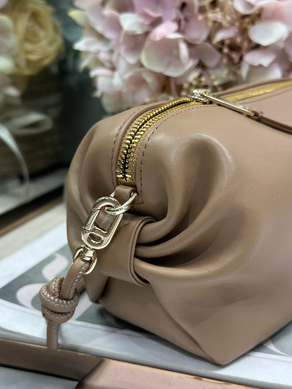 DIOR 26S BOW POUCH BAG 20 IN BROWN LAMBSKIN