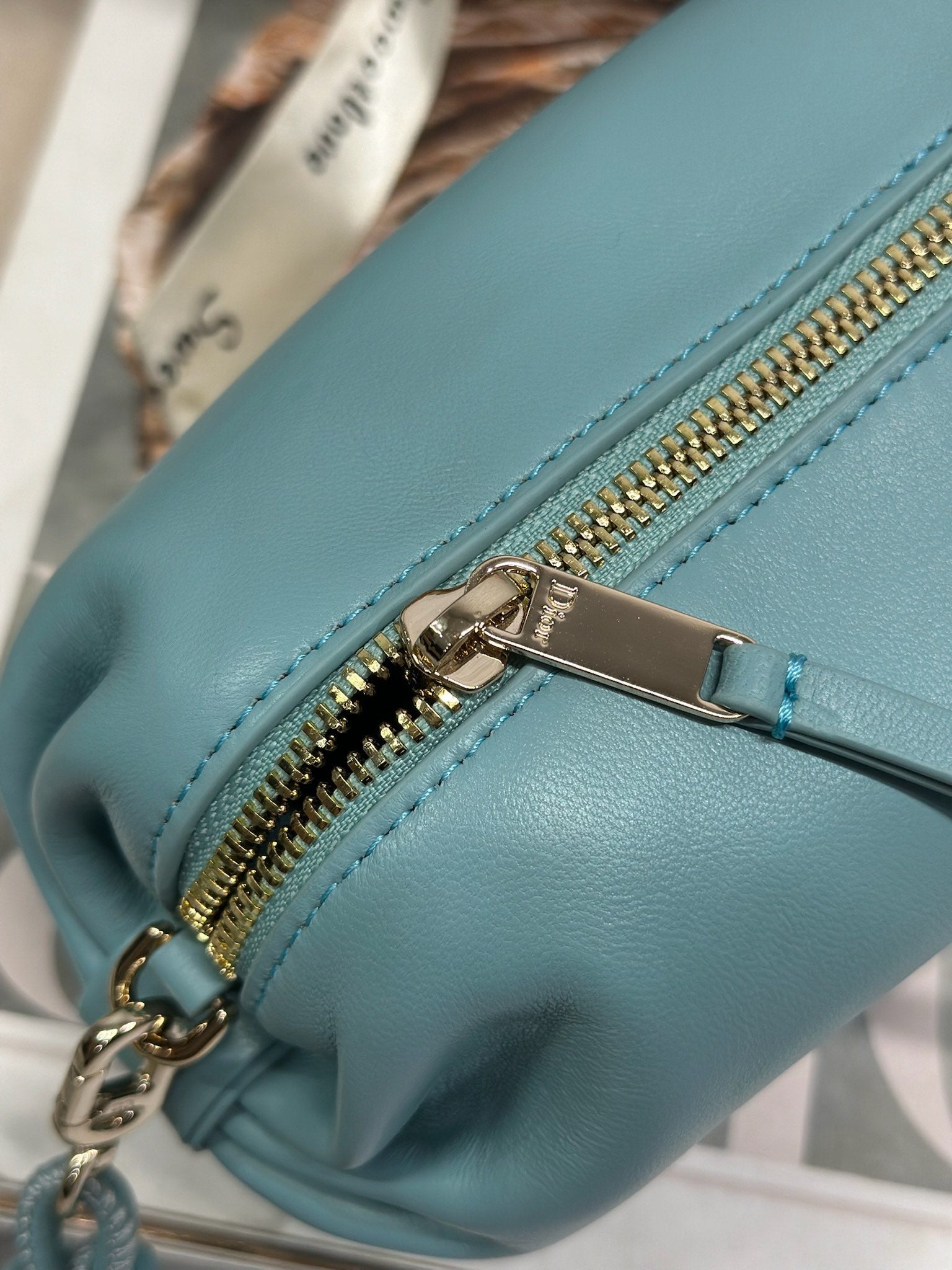 DIOR 26S BOW POUCH BAG 20 IN BLUE LAMBSKIN