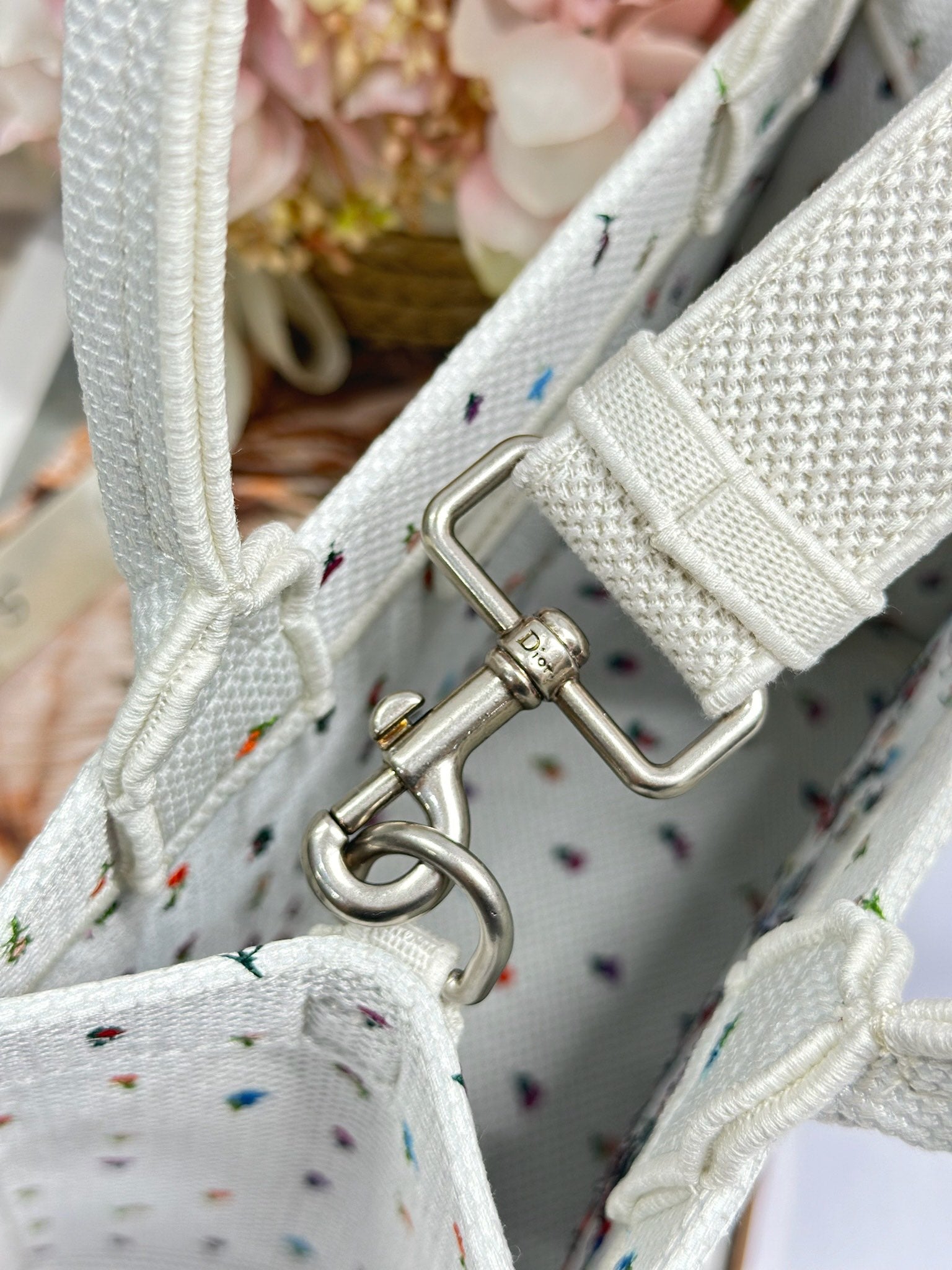 DIOR 26S BOOK TOTE BAG 26 IN MULTICOLOR MICRO FLORAL BAYADERE FABRIC