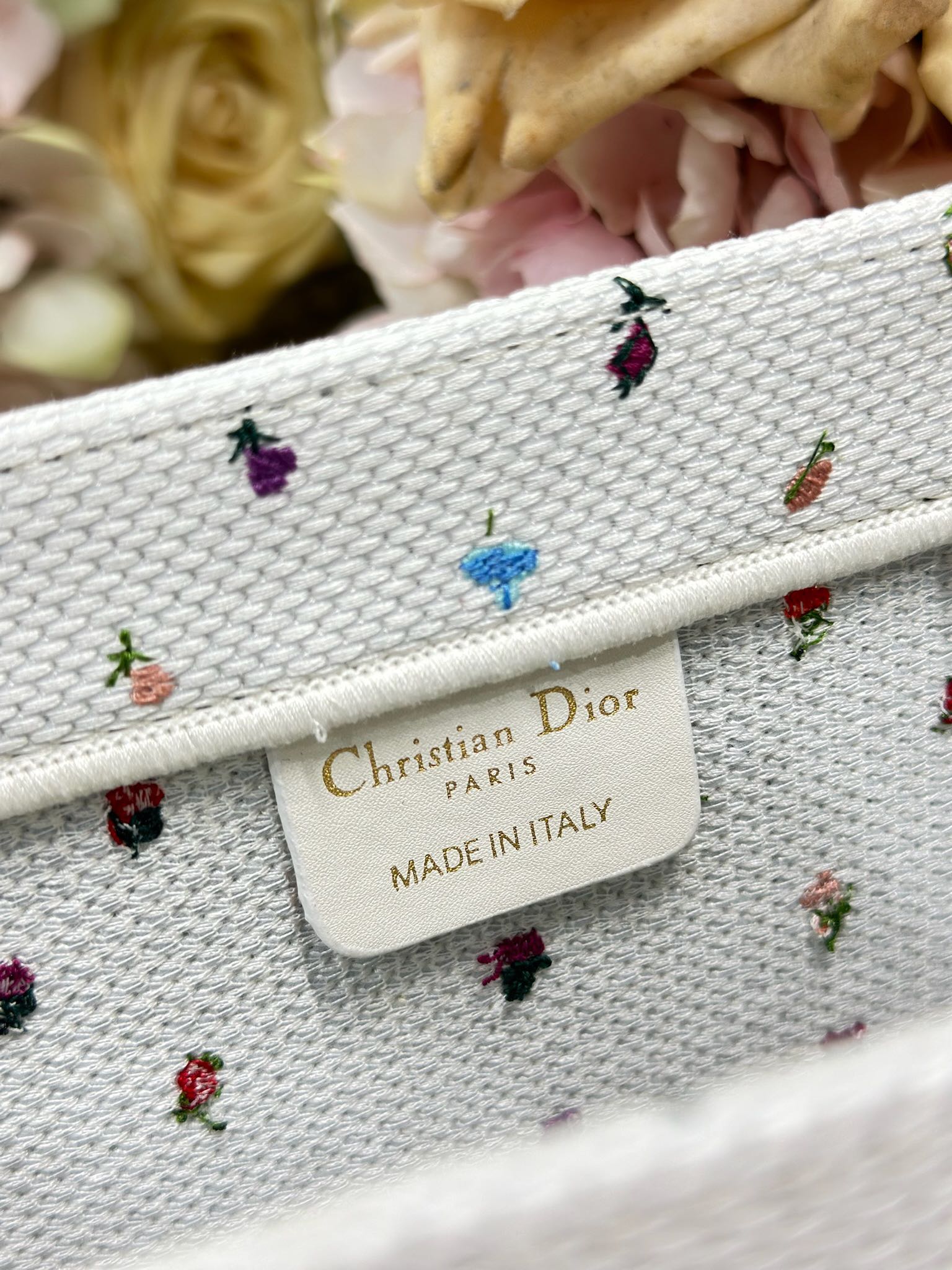DIOR 26S BOOK TOTE BAG 36 IN MULTICOLOR MICRO FLORAL BAYADERE FABRIC