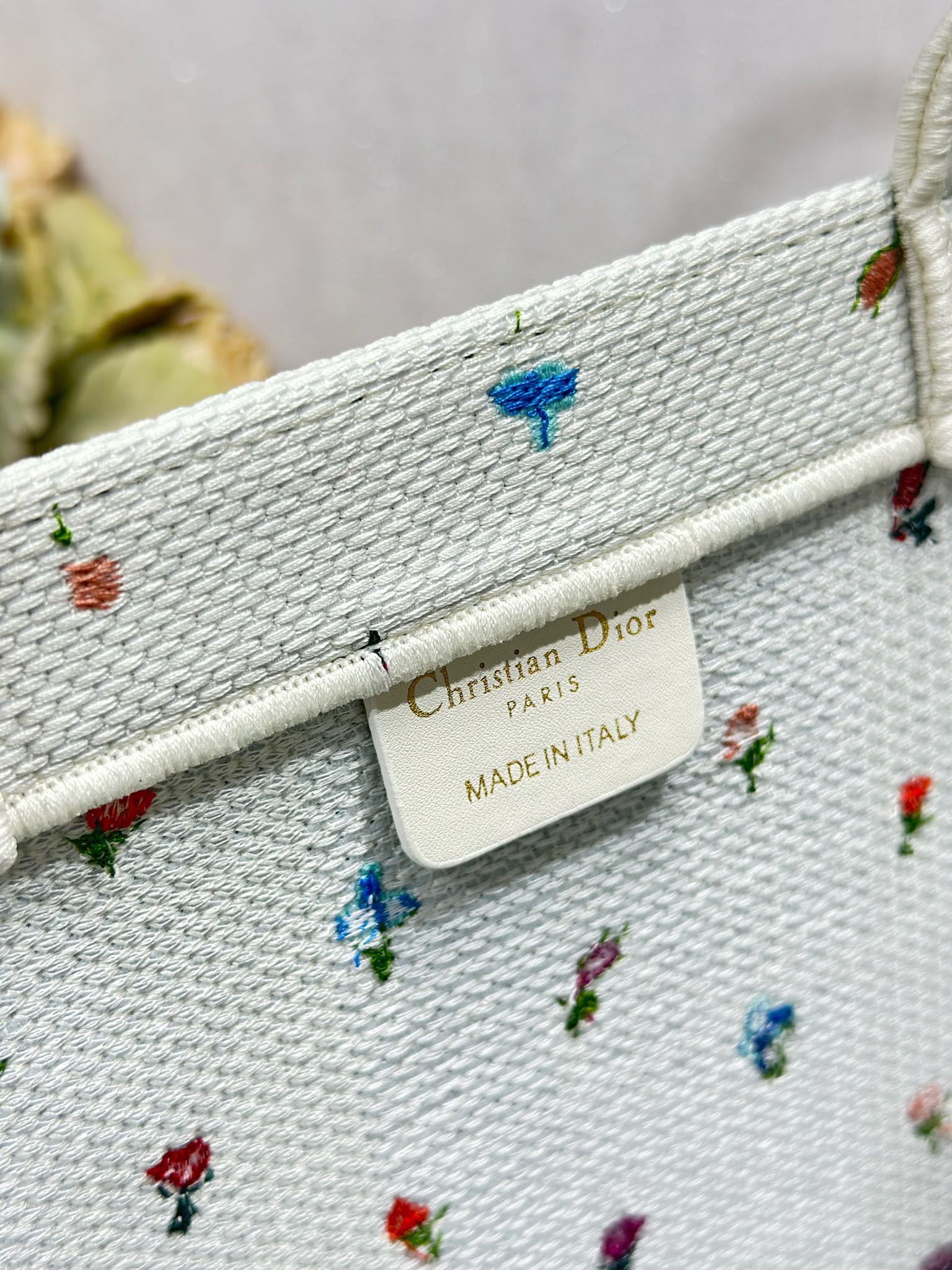 DIOR 26S BOOK TOTE BAG 42 IN MULTICOLOR MICRO FLORAL BAYADERE FABRIC