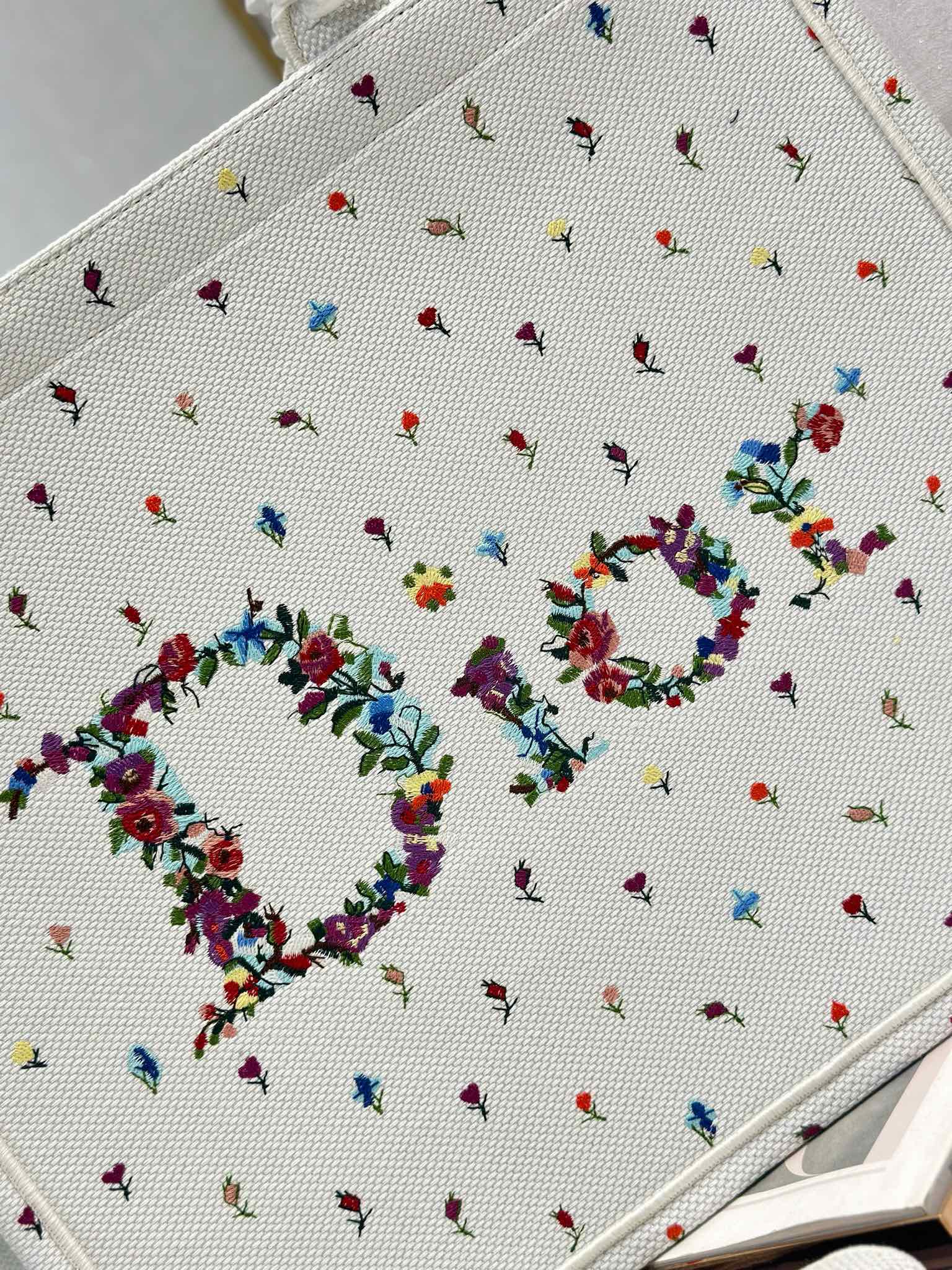 DIOR 26S BOOK TOTE BAG 42 IN MULTICOLOR MICRO FLORAL BAYADERE FABRIC