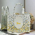 DIOR 26S BOOK TOTE BAG 36 IN WHITE FLORAL EMBROIDERY BAYADERE FABRIC
