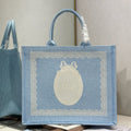 DIOR 26S BOOK TOTE BAG 42 IN BLUE AND WHITE LACE BAYADERE FABRIC