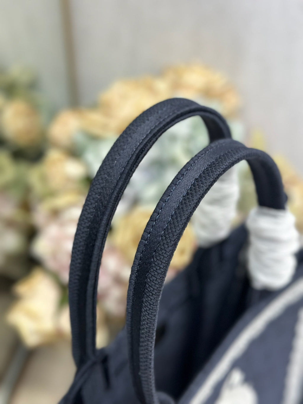 DIOR 26S BOOK TOTE BAG 36 IN BLACK AND WHITE LACE BAYADERE FABRIC