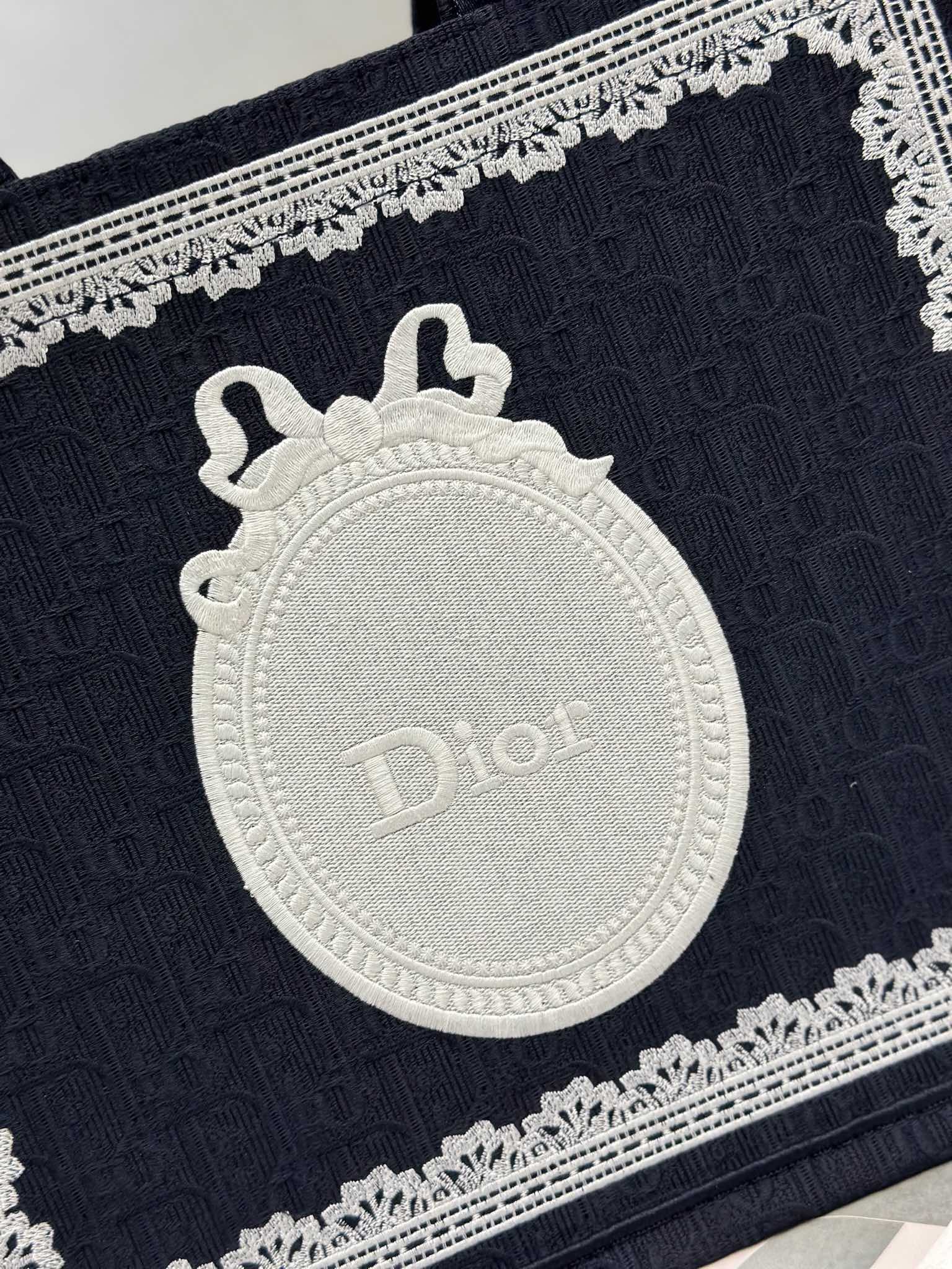 DIOR 26S BOOK TOTE BAG 36 IN BLACK AND WHITE LACE BAYADERE FABRIC