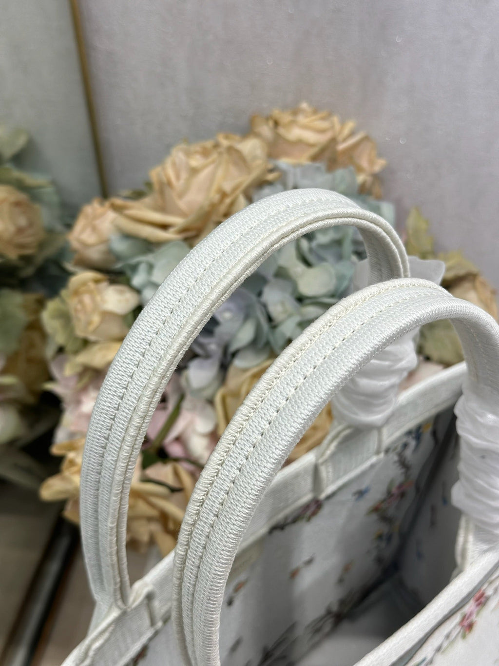 DIOR 26S BOOK TOTE BAG 36 IN BEIGE BAYADERE FABRIC D-STRIPES EMBROIDERY