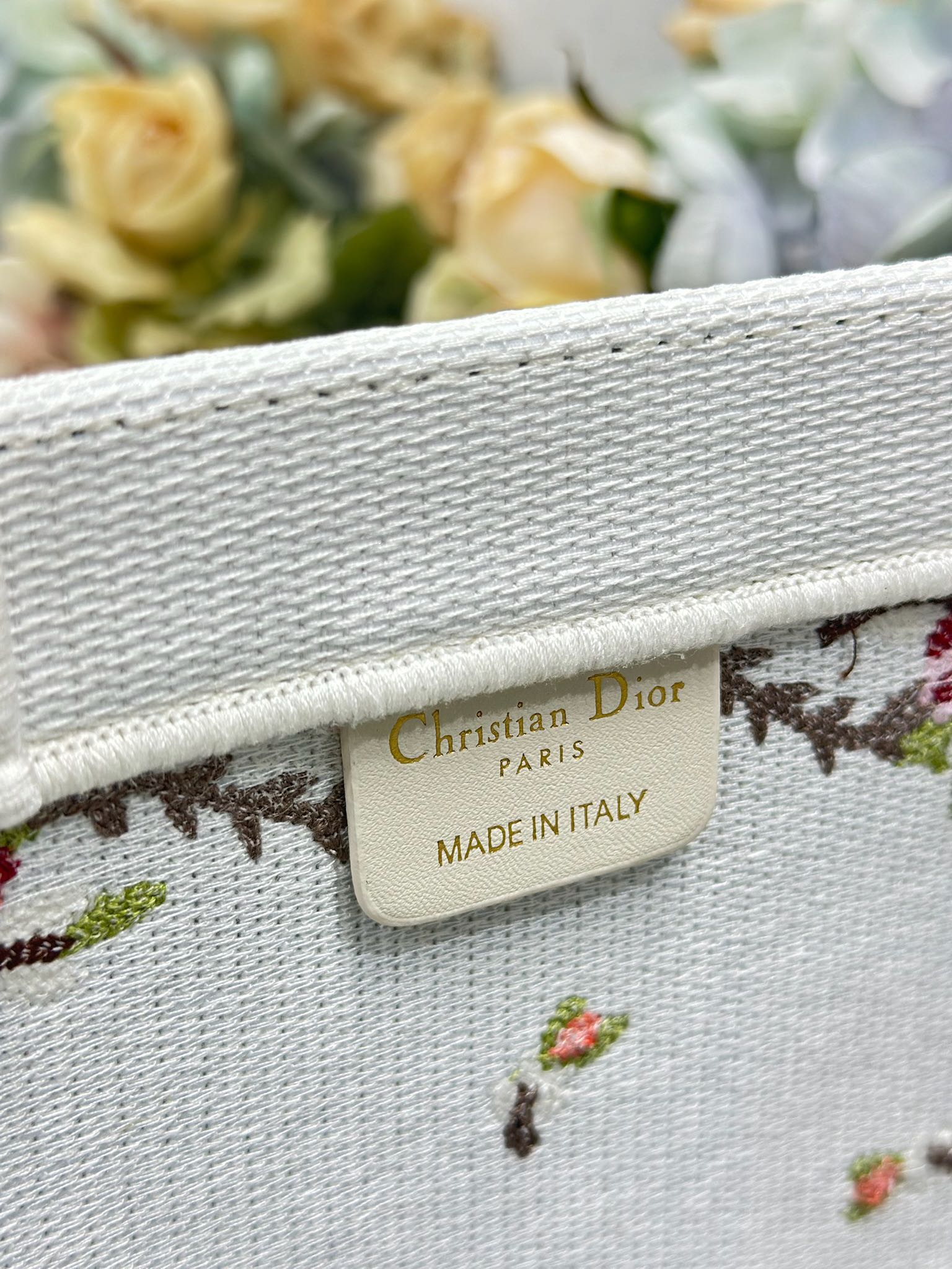 DIOR 26S BOOK TOTE BAG 36 IN BEIGE BAYADERE FABRIC D-STRIPES EMBROIDERY