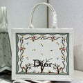 DIOR 26S BOOK TOTE BAG 42 IN WHITE BAYADERE FABRIC D-STRIPES EMBROIDERY
