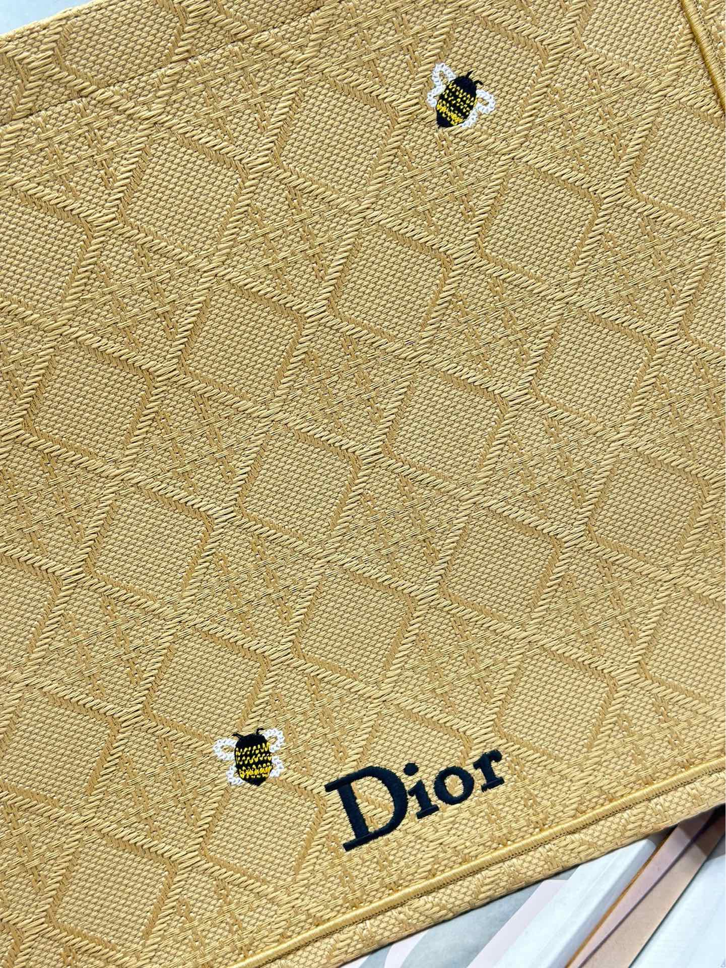 DIOR 26S BOOK TOTE BAG 42 IN BEIGE BAYADERE FABRIC D-STRIPES EMBROIDERY