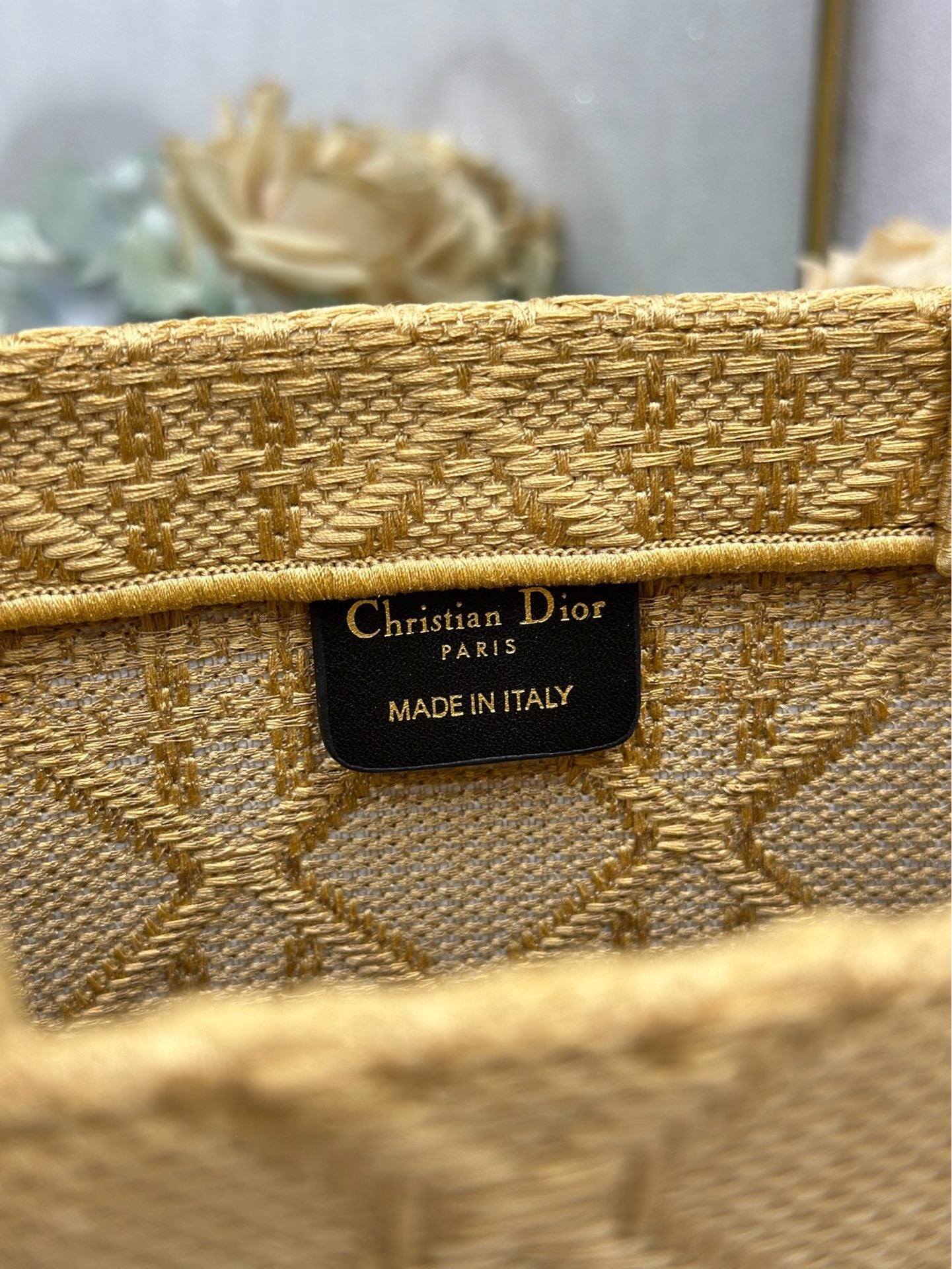 DIOR 26S BOOK TOTE BAG 42 IN BEIGE BAYADERE FABRIC D-STRIPES EMBROIDERY