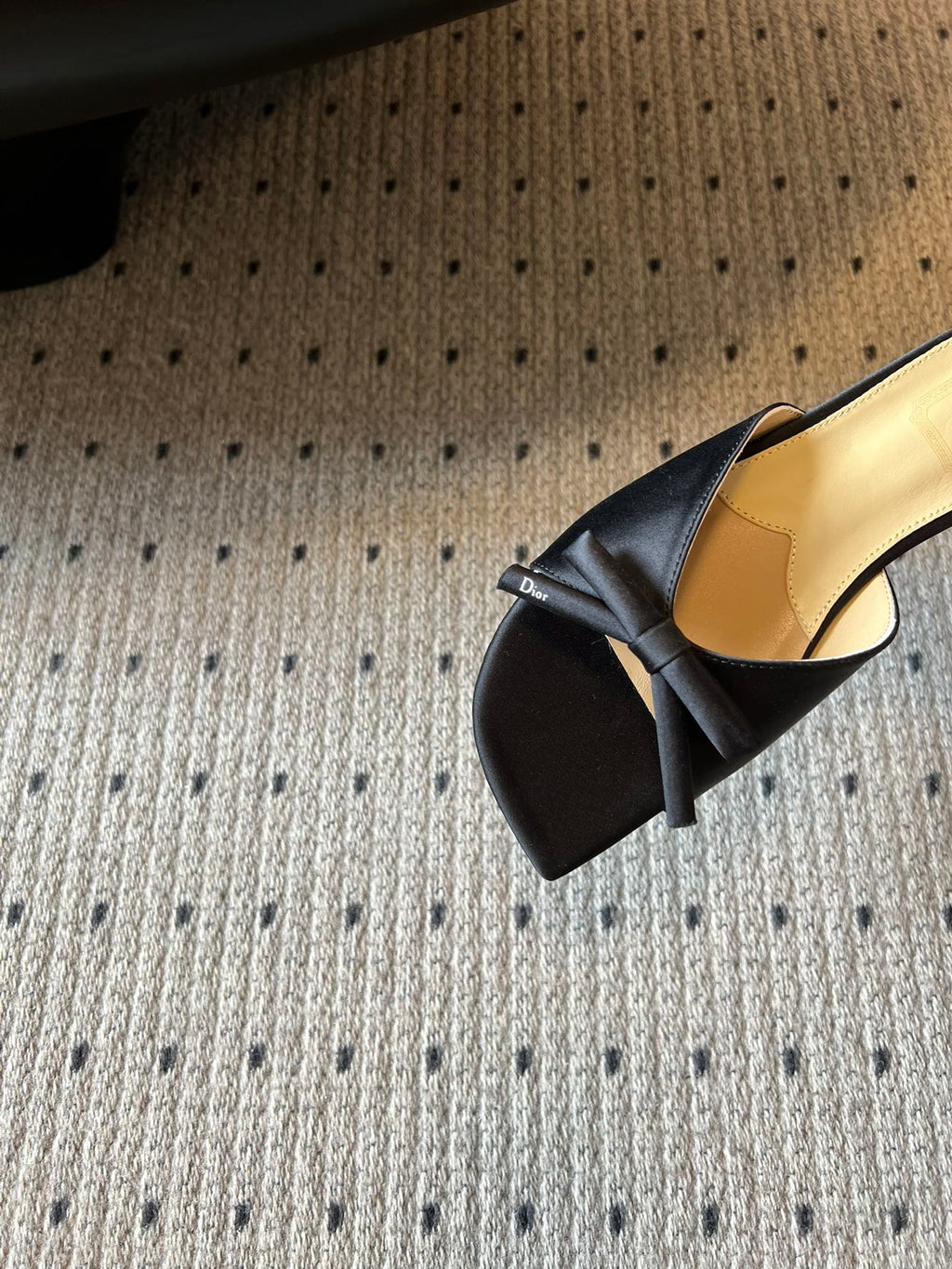 DIOR 26S OBLIQUE BOW MULE IN BLACK SATIN