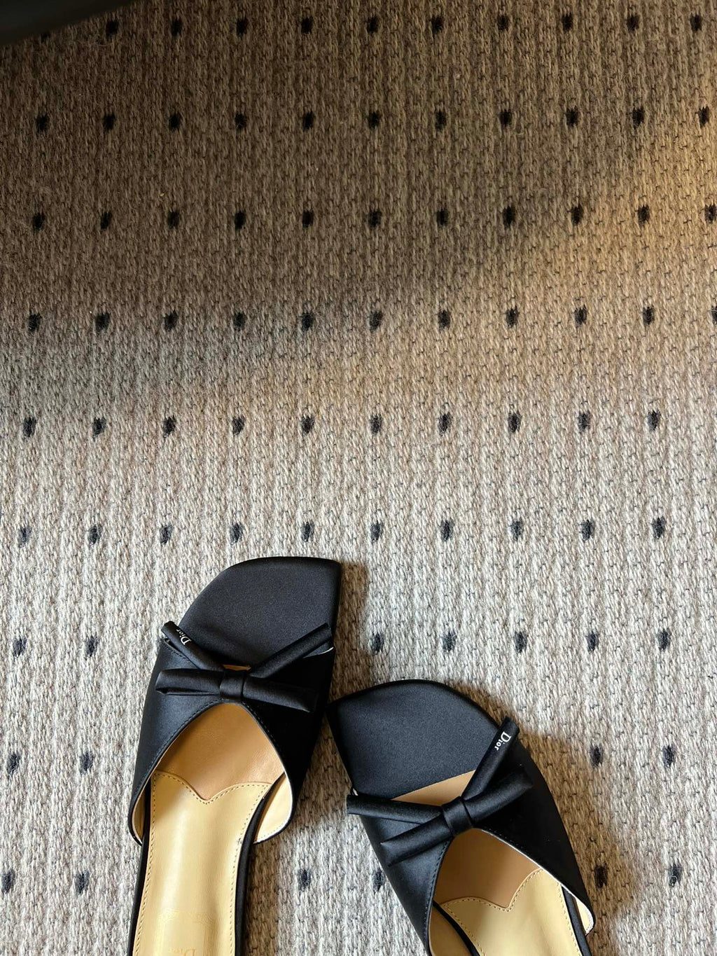 DIOR 26S OBLIQUE BOW MULE IN BLACK SATIN