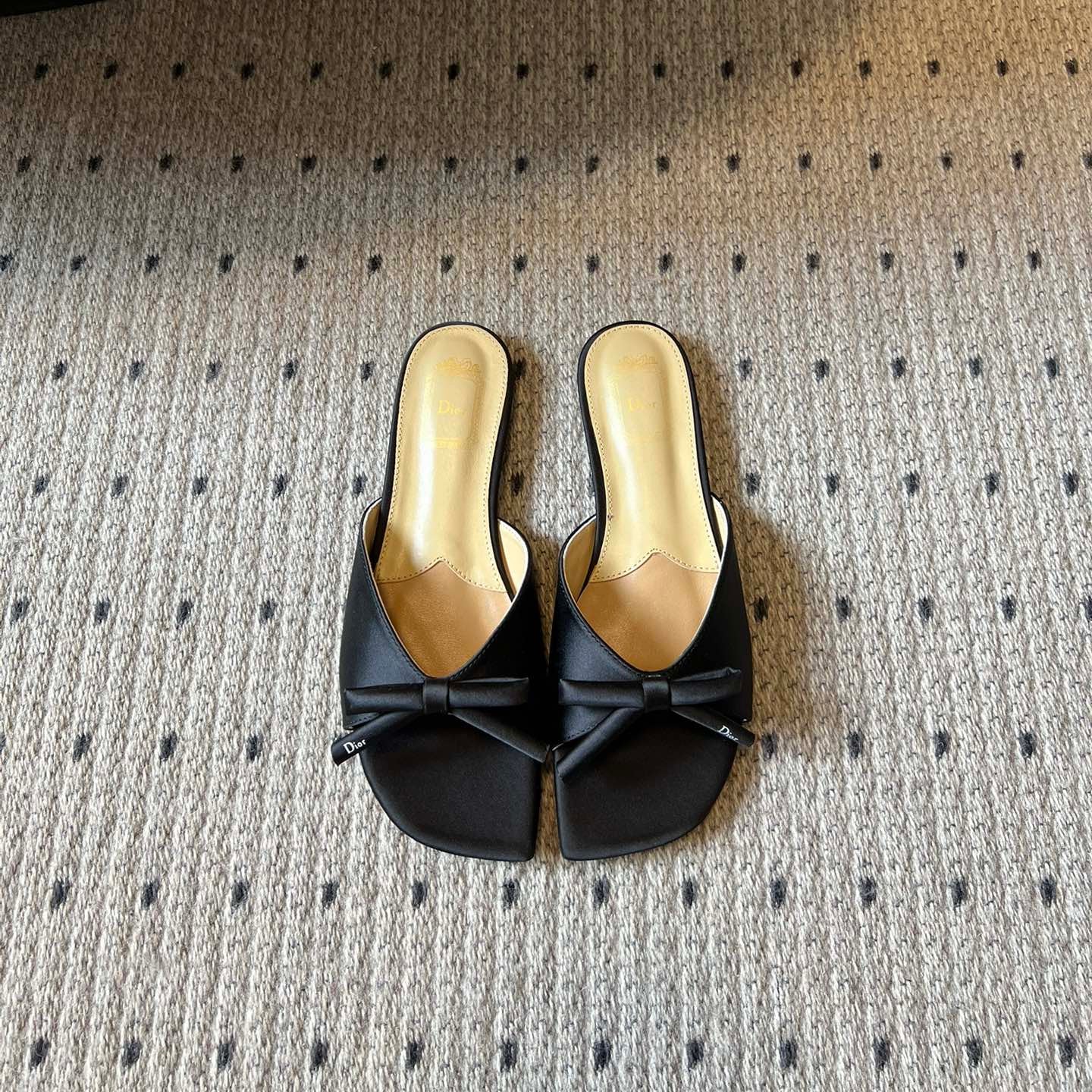 DIOR 26S OBLIQUE BOW MULE IN BLACK SATIN