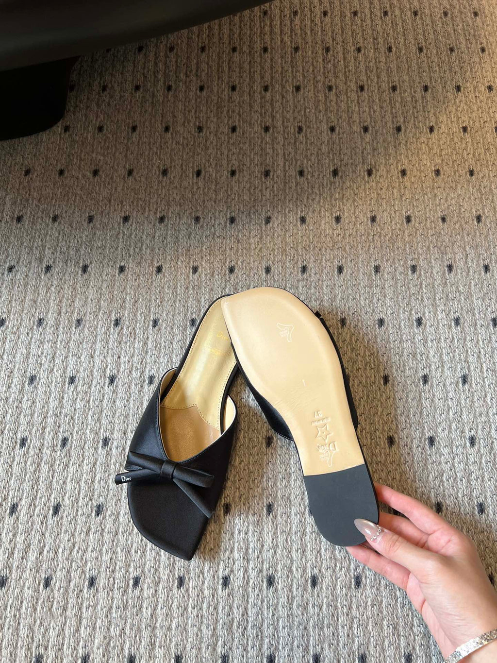 DIOR 26S OBLIQUE BOW MULE IN BLACK SATIN