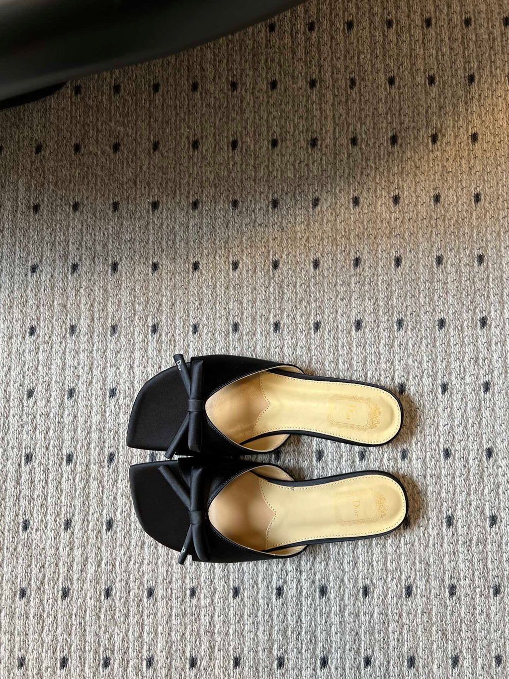 DIOR 26S OBLIQUE BOW MULE IN BLACK SATIN