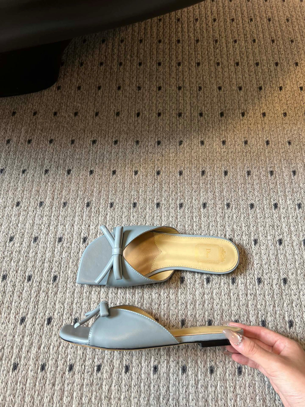 DIOR 26S OBLIQUE BOW MULE IN CLOUD BLUE CALFSKIN