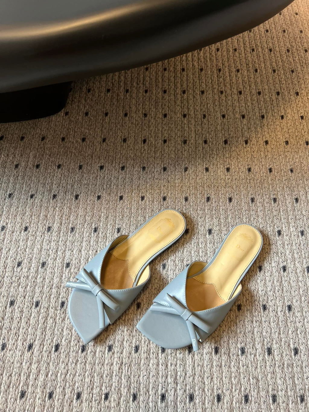 DIOR 26S OBLIQUE BOW MULE IN CLOUD BLUE CALFSKIN