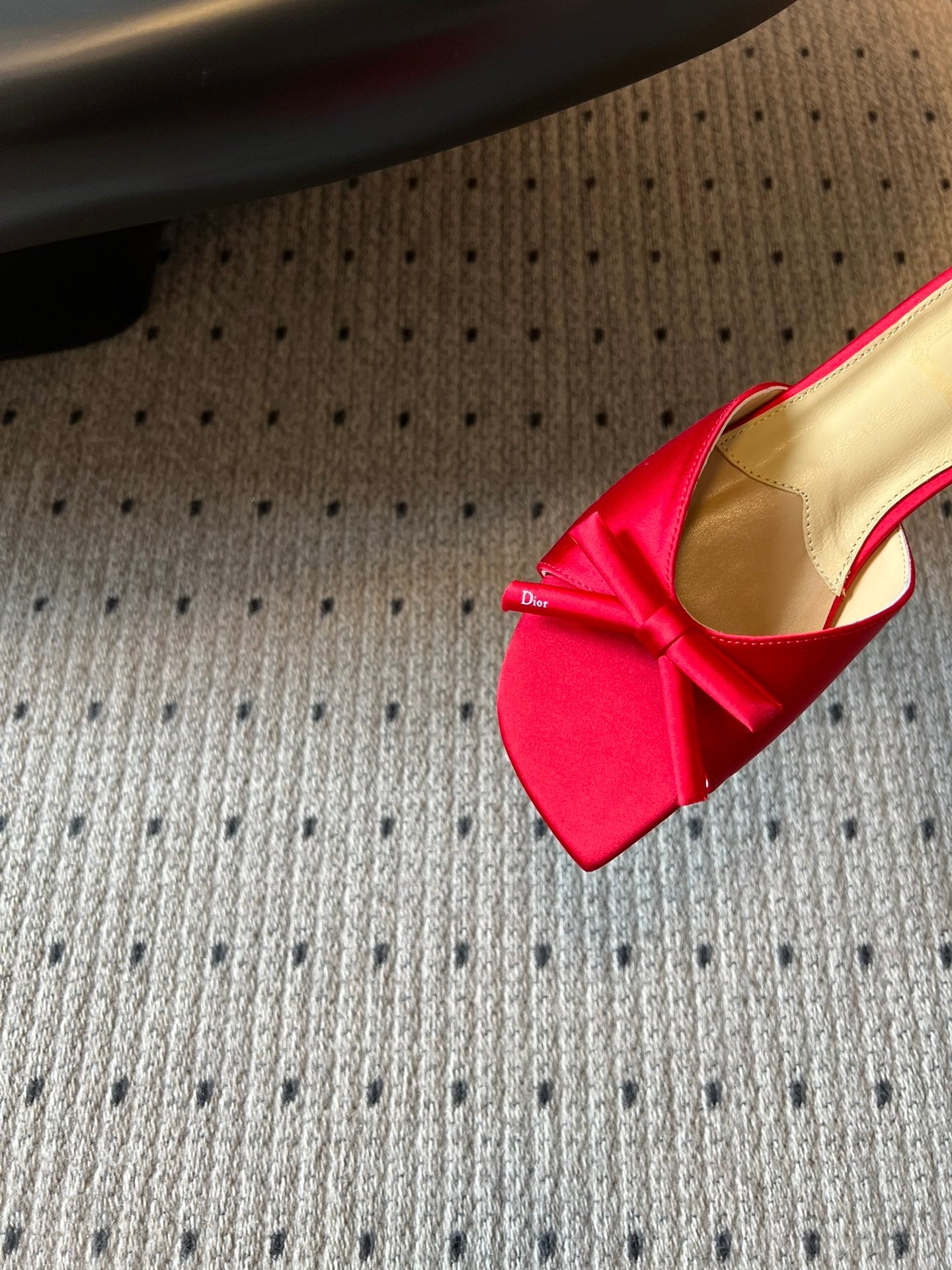 DIOR 26S OBLIQUE BOW MULE IN RED SATIN
