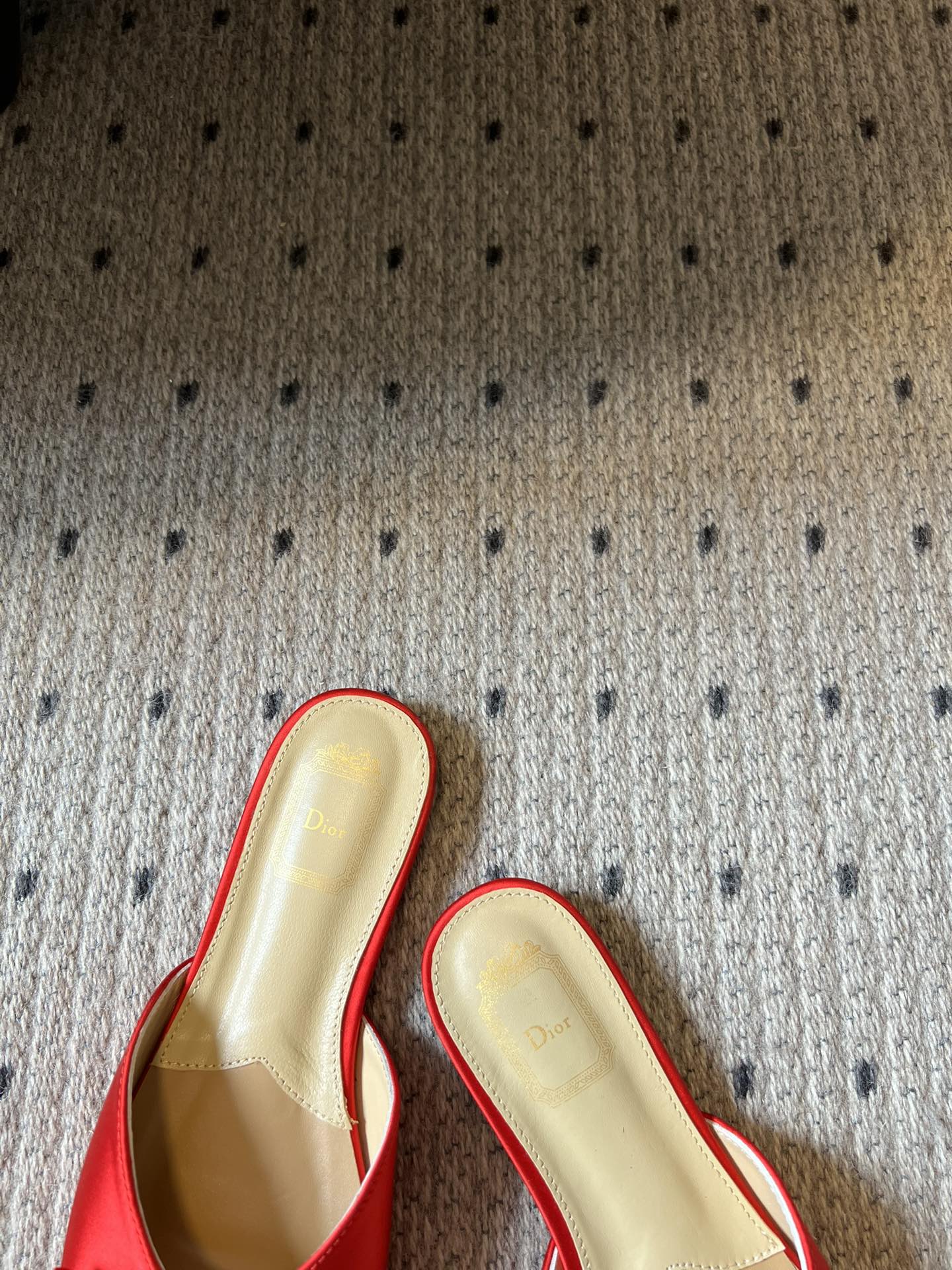 DIOR 26S OBLIQUE BOW MULE IN RED SATIN
