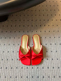 DIOR 26S OBLIQUE BOW MULE IN RED SATIN