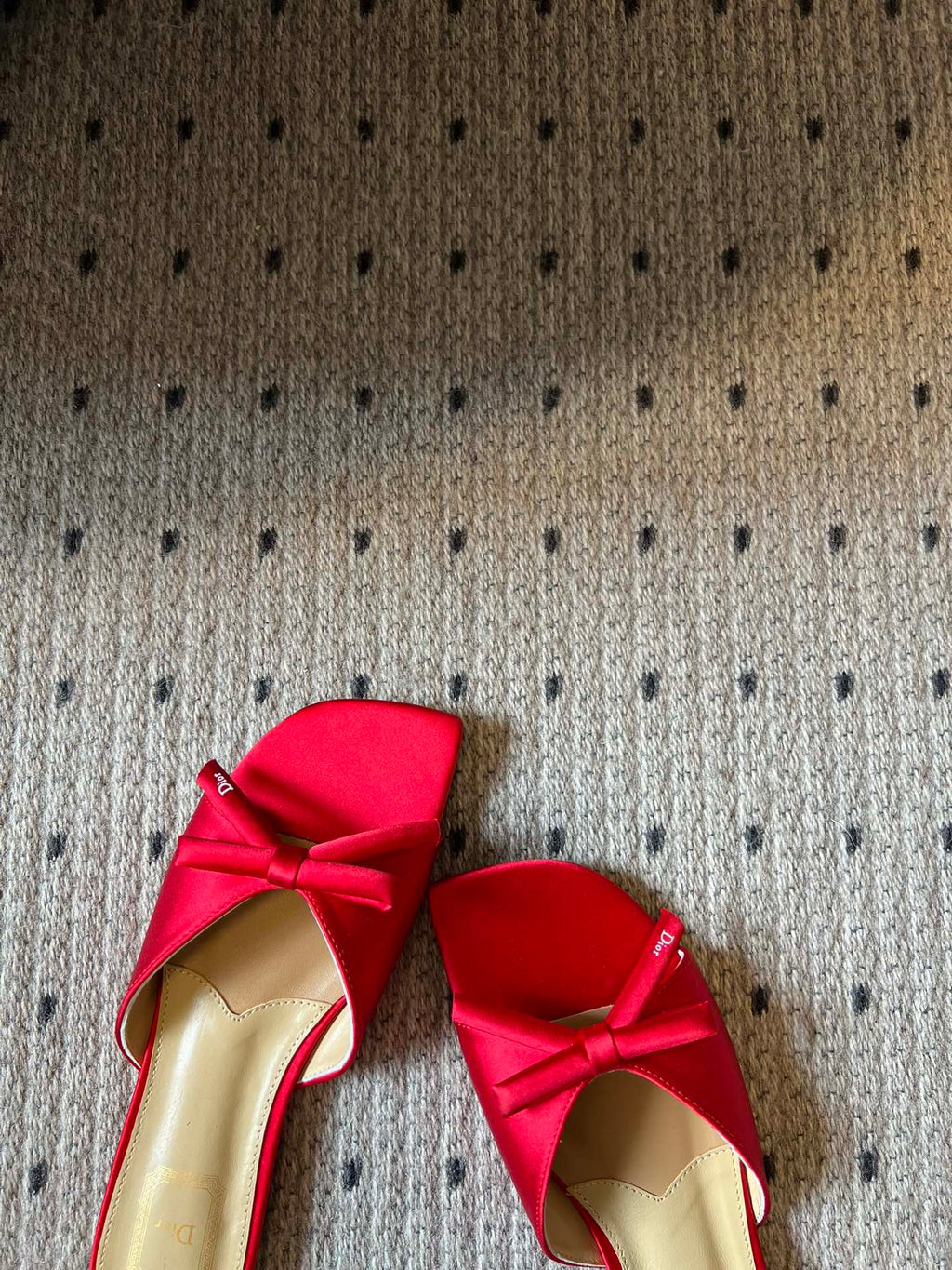 DIOR 26S OBLIQUE BOW MULE IN RED SATIN