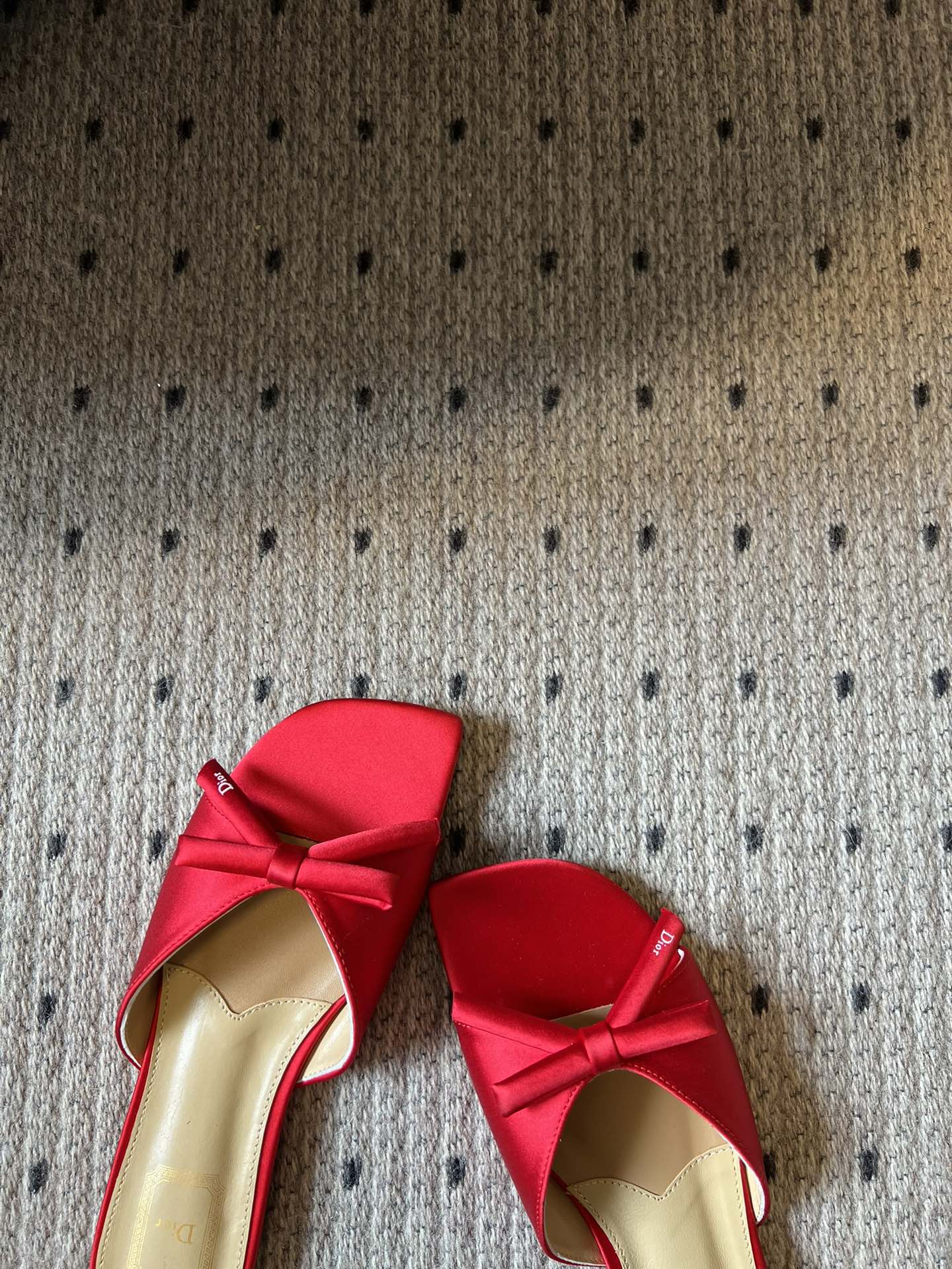 DIOR 26S OBLIQUE BOW MULE IN RED SATIN