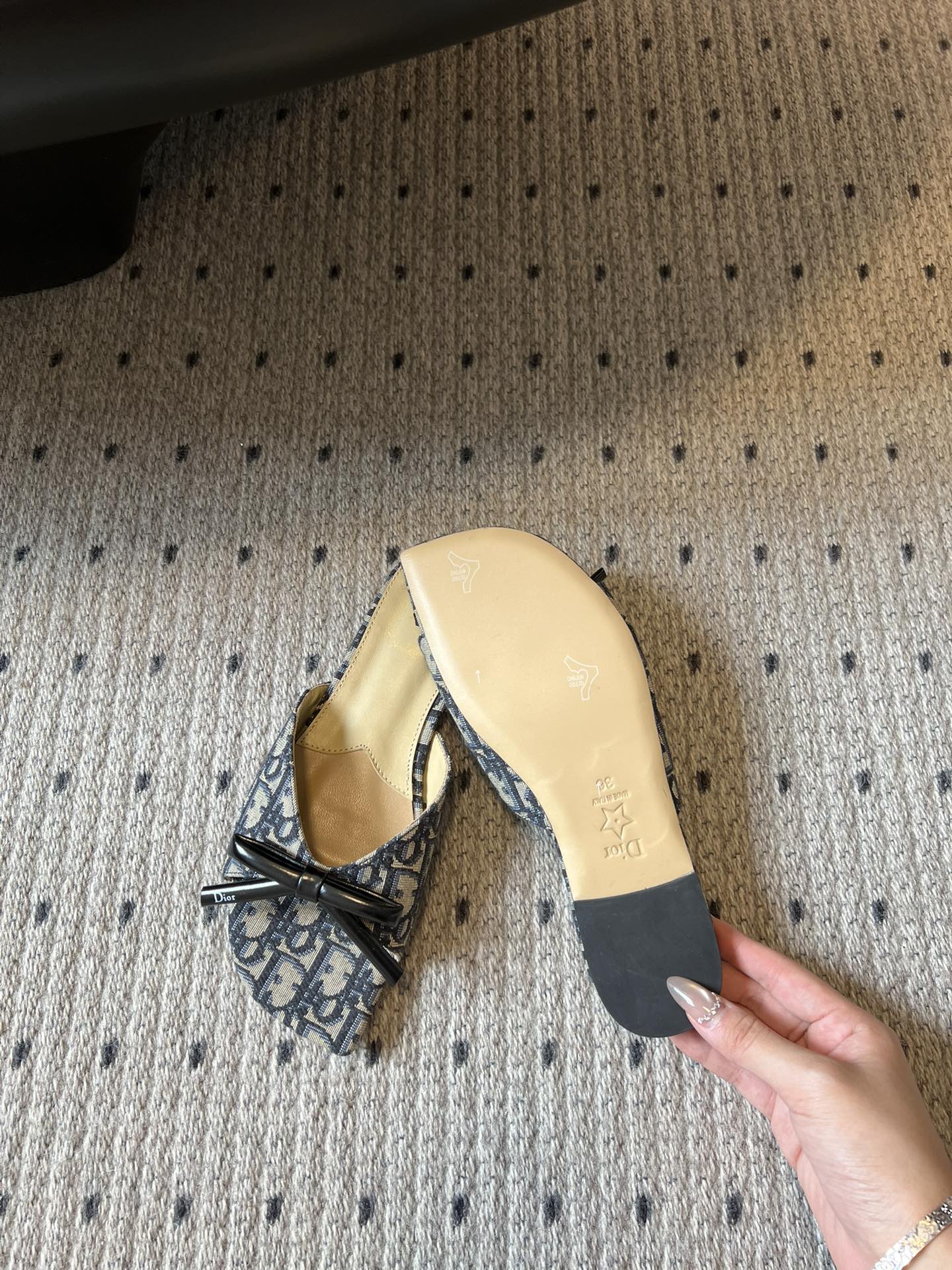 DIOR 26S OBLIQUE BOW MULE IN NAVY BLUE JACQUARD CANVAS