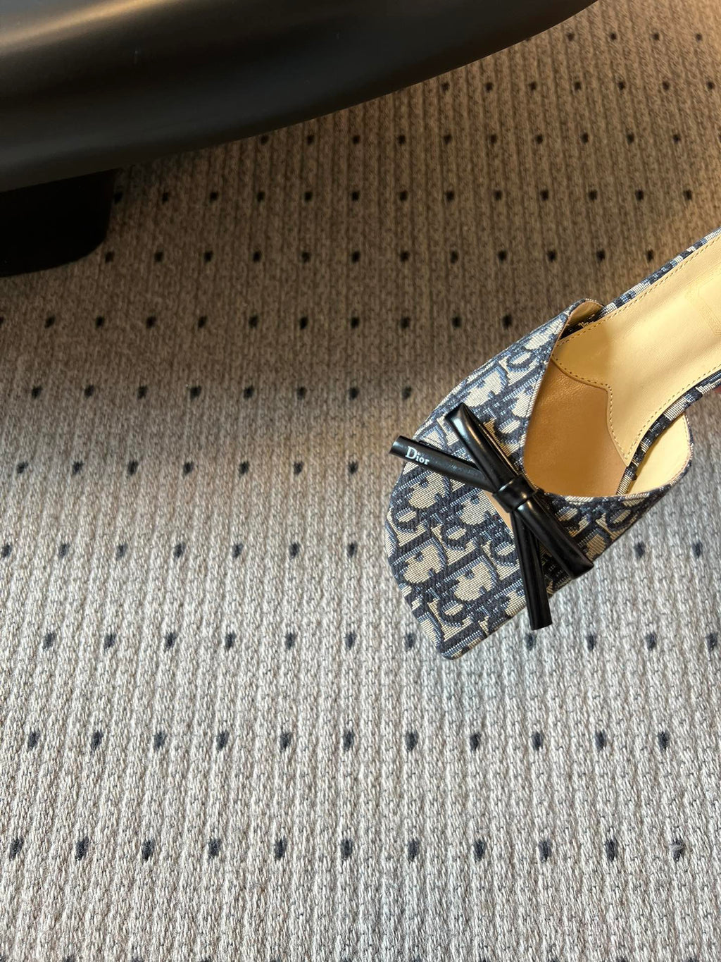 DIOR 26S OBLIQUE BOW MULE IN NAVY BLUE JACQUARD CANVAS