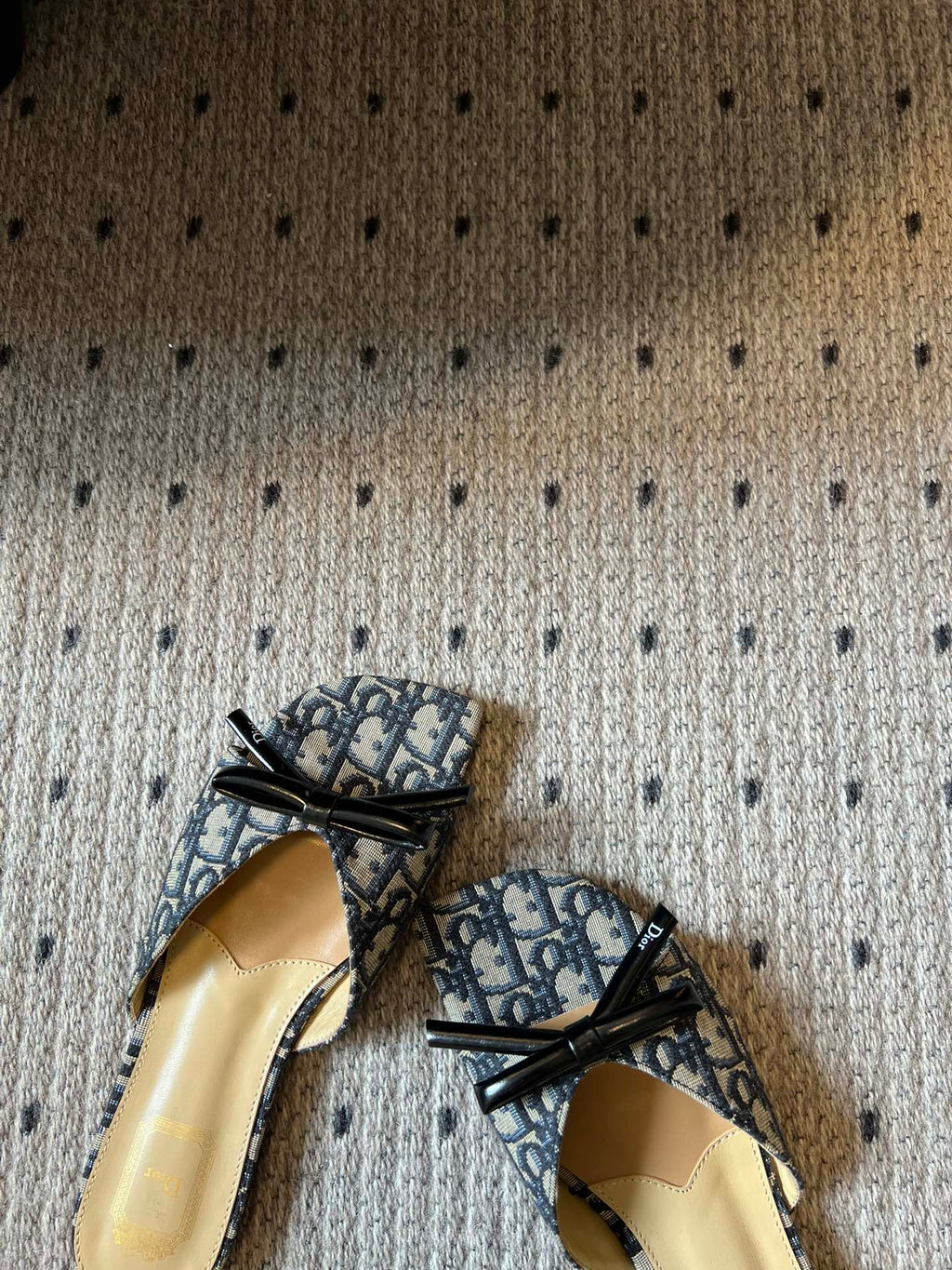 DIOR 26S OBLIQUE BOW MULE IN NAVY BLUE JACQUARD CANVAS