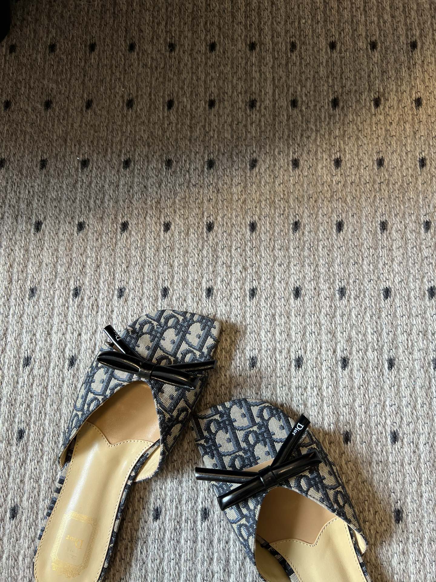 DIOR 26S OBLIQUE BOW MULE IN NAVY BLUE JACQUARD CANVAS