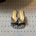 DIOR 26S OBLIQUE BOW MULE IN NAVY BLUE JACQUARD CANVAS