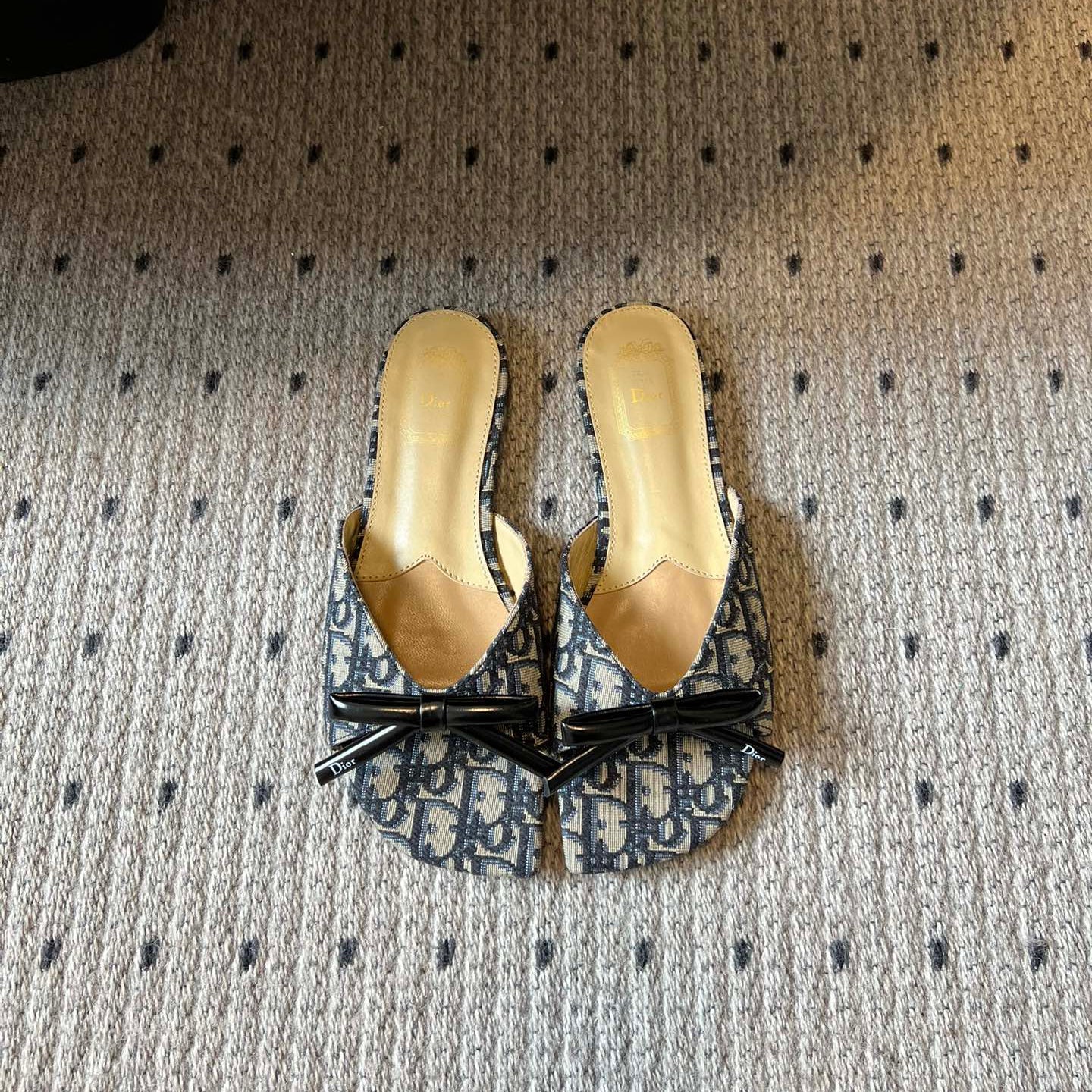 DIOR 26S OBLIQUE BOW MULE IN NAVY BLUE JACQUARD CANVAS
