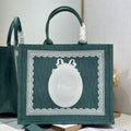 DIOR 26S BOOK TOTE BAG 42 IN TEAL GREEN AND WHITE BAYADERE FABRIC