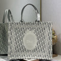 DIOR 26S BOOK TOTE BAG 42 IN GREY AND WHITE OBLIQUE JACQUARD