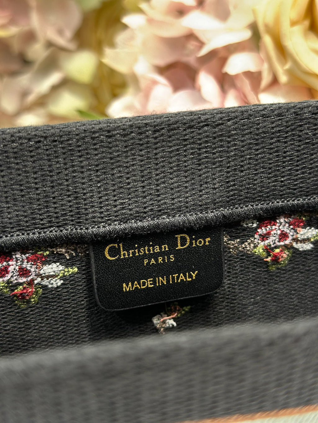 DIOR 26S BOOK TOTE BAG 26 IN BLACK PATTERNED BAYADERE FABRIC