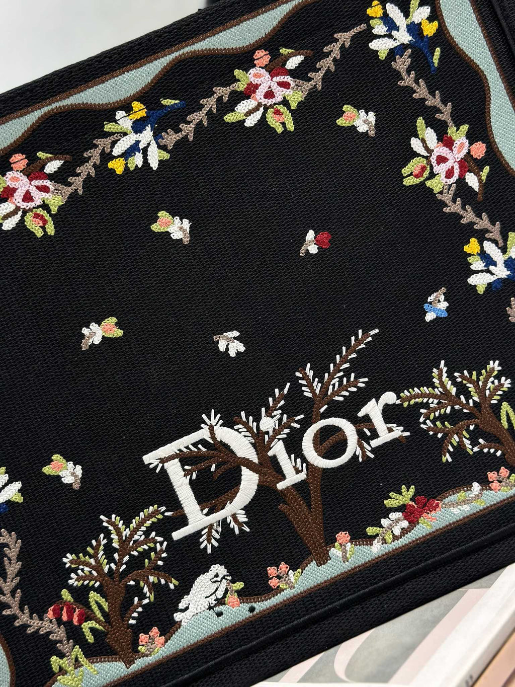 DIOR 26S BOOK TOTE BAG 36 IN BLACK PATTERNED BAYADERE FABRIC