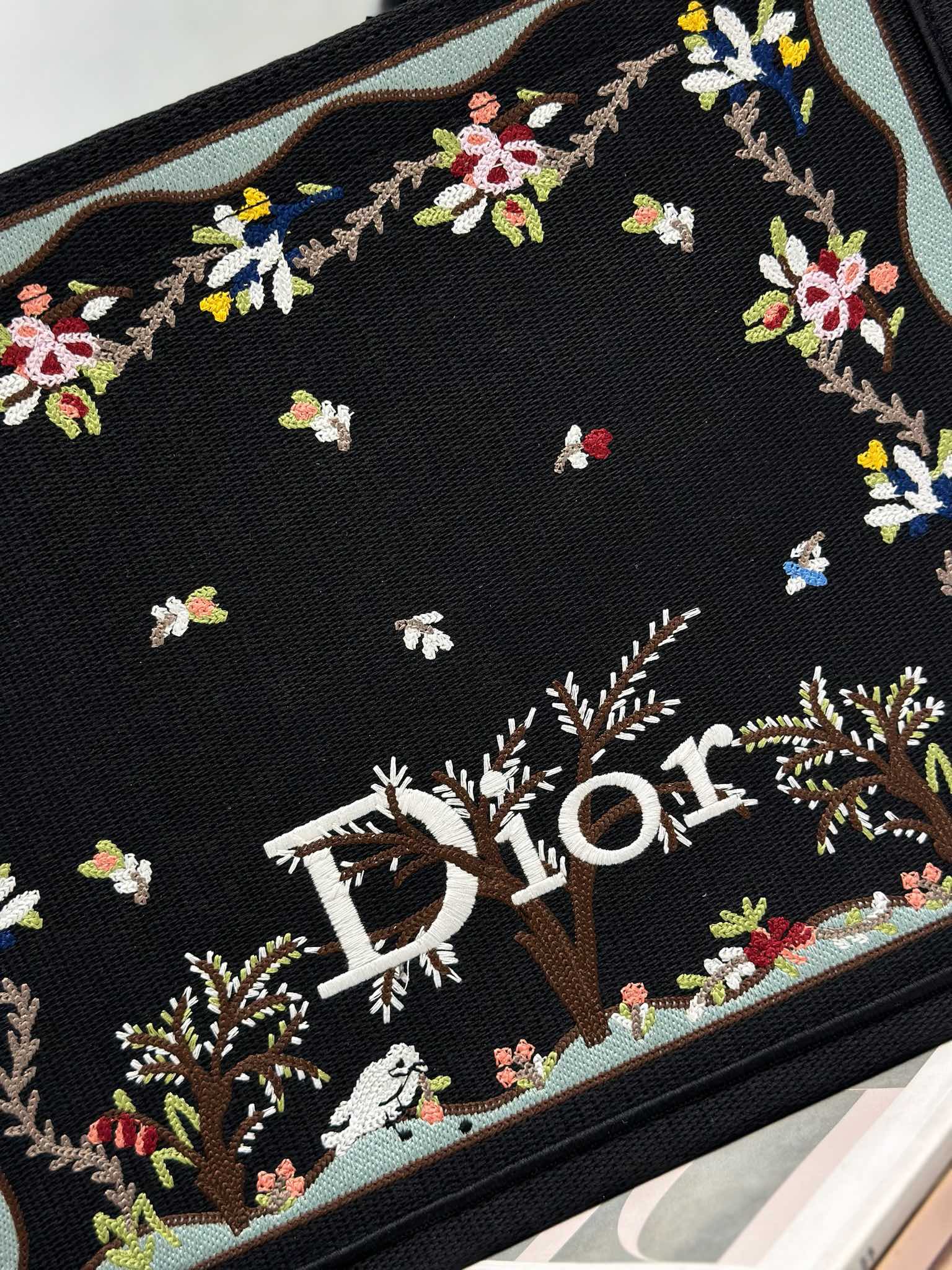 DIOR 26S BOOK TOTE BAG 36 IN BLACK PATTERNED BAYADERE FABRIC