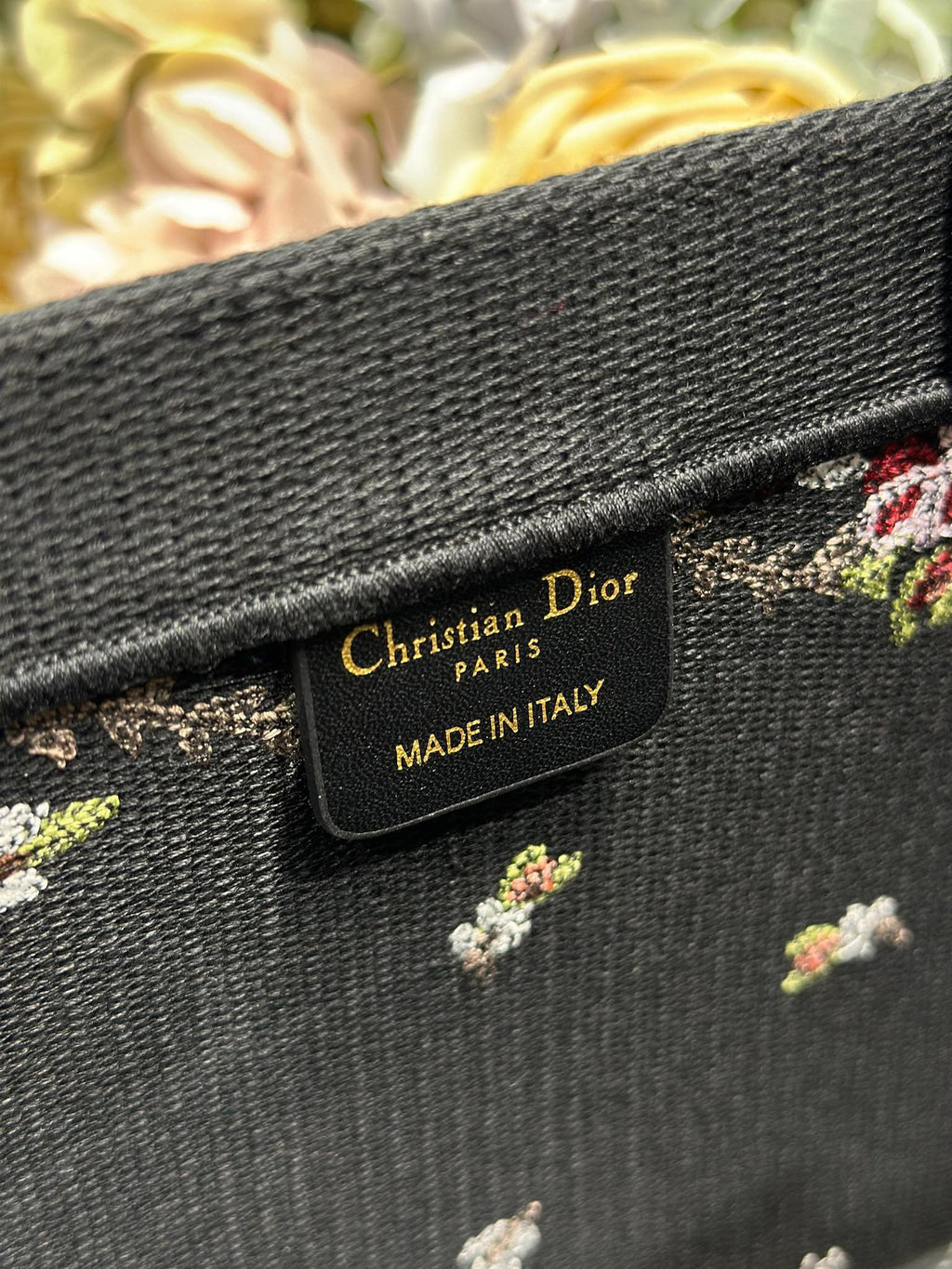 DIOR 26S BOOK TOTE BAG 36 IN BLACK PATTERNED BAYADERE FABRIC