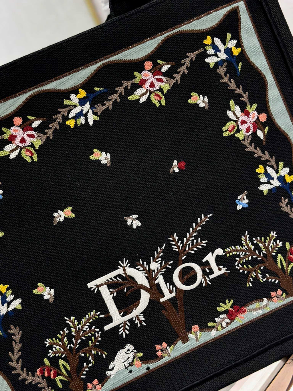 DIOR 26S BOOK TOTE BAG 42 IN BLACK PATTERNED BAYADERE FABRIC