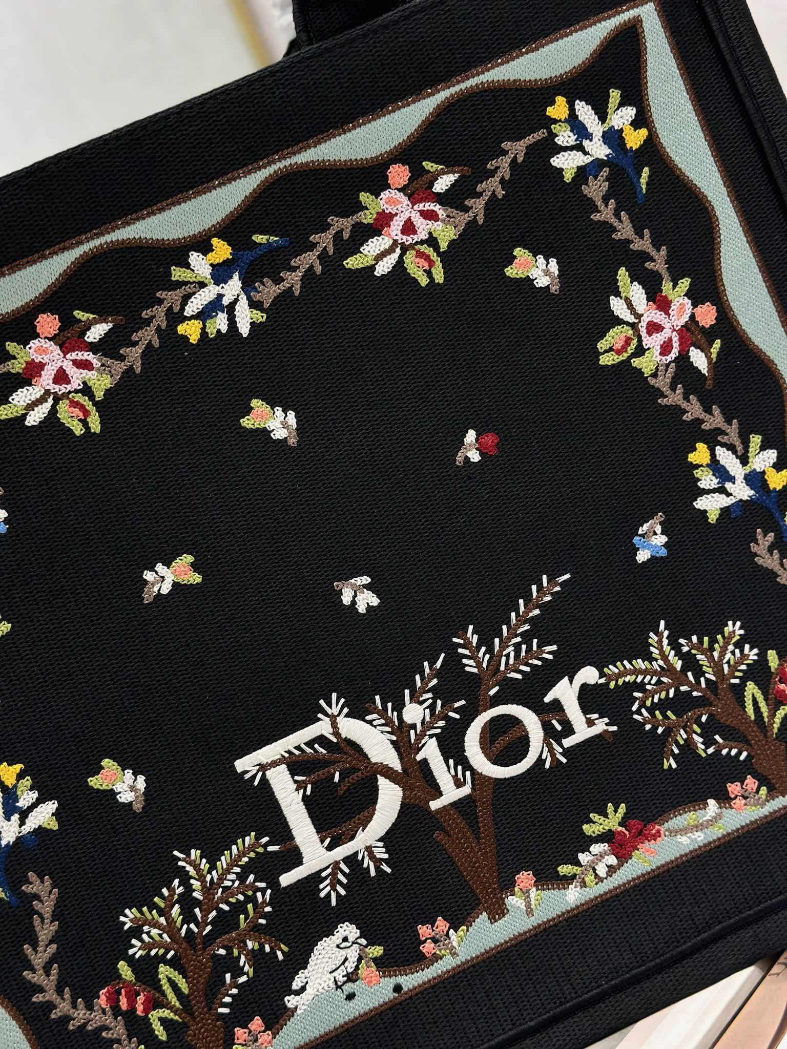 DIOR 26S BOOK TOTE BAG 42 IN BLACK PATTERNED BAYADERE FABRIC